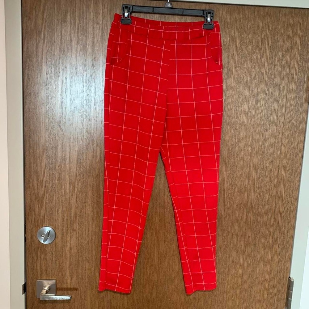 PRETTY LITTLE THING Red with white grid checkered pants #checkered #plaid is 6